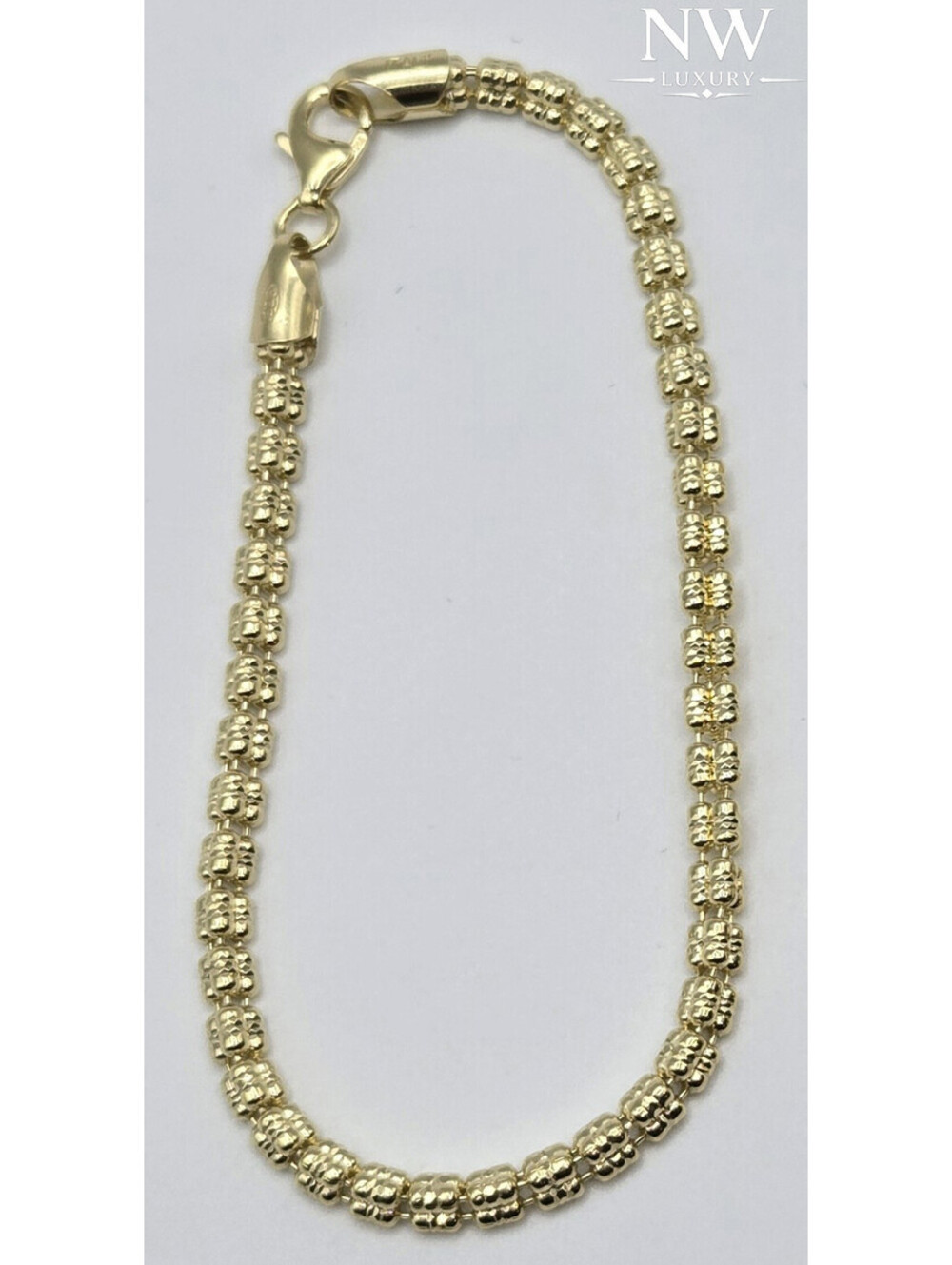 New Solid 925 Silver 14k Gold Over Ice Barrel Bracelet, Diamond-Cut 3.5mm, ITALY